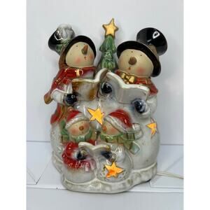 ✨ VINTAGE Home Accents Light-Up Ceramic Snowman Family Carolers 🎄 10" Tall